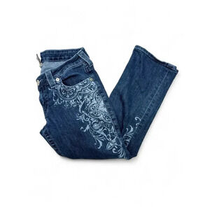 True Religion Catherdral Floral Print Capris Low Rise Cropped Jeans Size 27